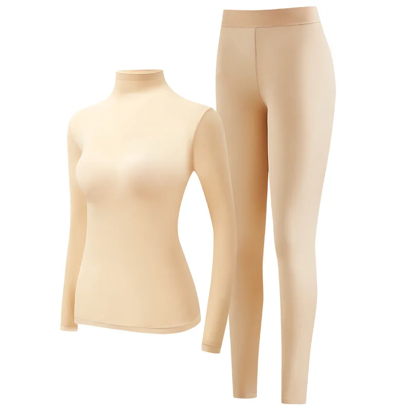1 set Stacked Collar High Collar Beauty Skin Suit High Elastic Long Sleeve Seamless Thermal Underwear Women's Base Layer sets thumbnail 5