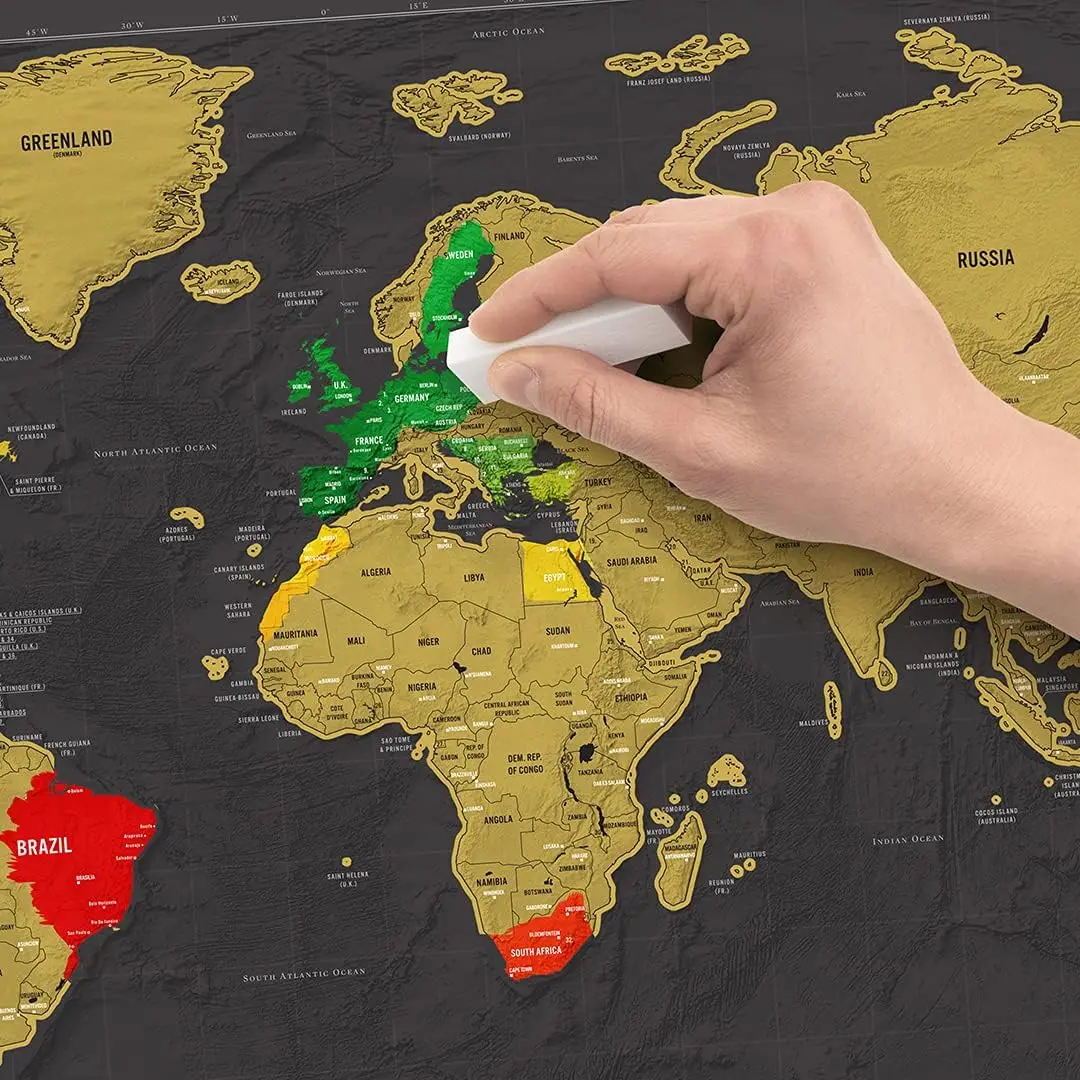 Scratch Map | Travel Map & Scratch Off World Maps | X-Large Scratching Off World Maps | Black Gold Travel Deluxe thumbnail 2