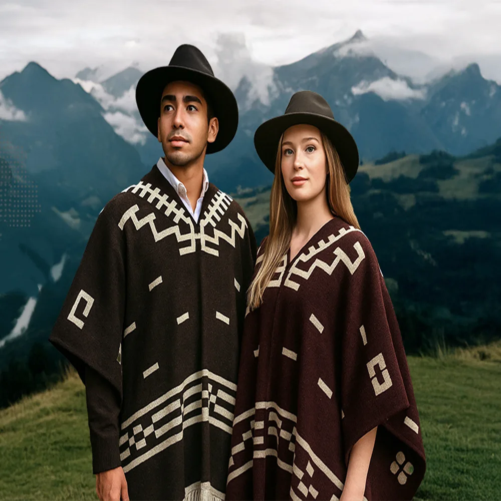 Men's Cape Fashionable Knitted Fringed Pullover Mantle Men Thickened Warm Large Shawl Wool-like Material Winter Season thumbnail 5