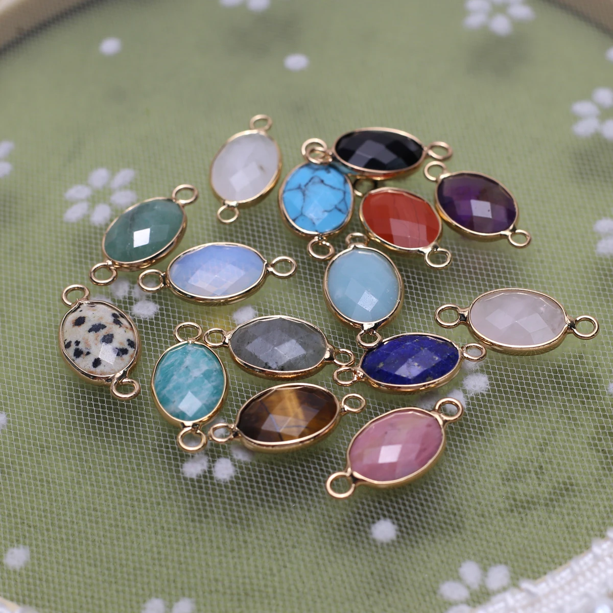 5pcs 11x18mm Faceted Oval Double-Hole Connector Pendants Natural Stone Crystal Charms for Jewelry Making DIY Necklaces Bracelets thumbnail 4