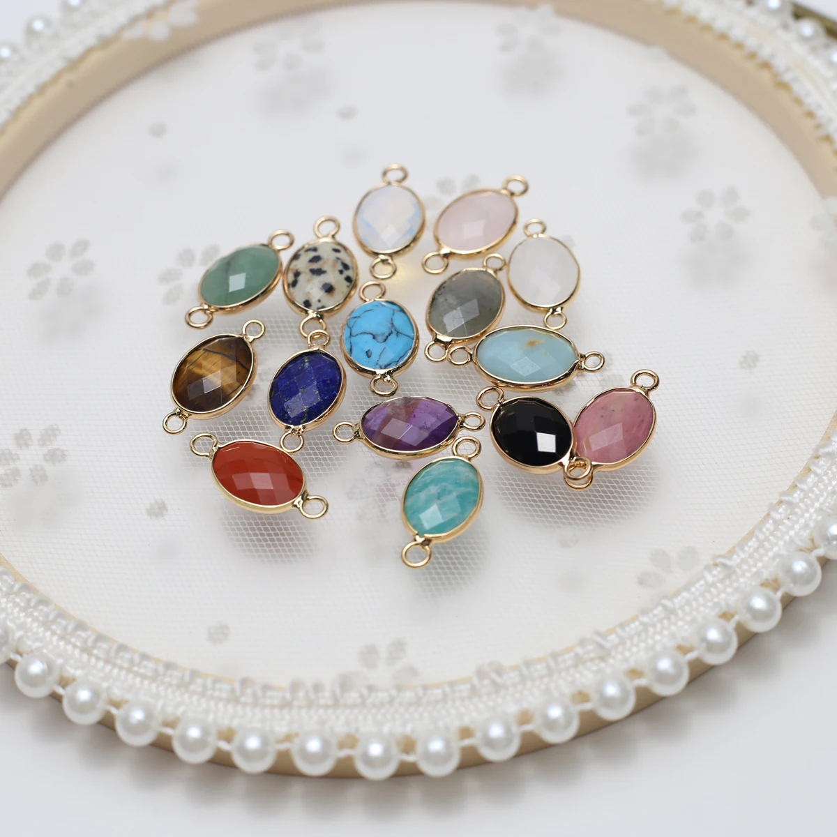 5pcs 11x18mm Faceted Oval Double-Hole Connector Pendants Natural Stone Crystal Charms for Jewelry Making DIY Necklaces Bracelets thumbnail 3