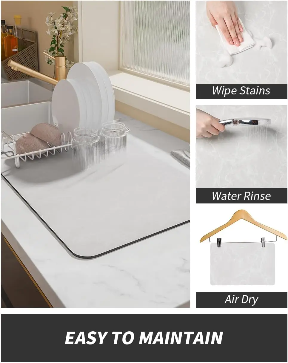 VIKAMA Coffee Machine Mat Rubber Backing Water-Absorbent Dish Drying Pad Kitchen Worktop Drainage Mat Home Decor thumbnail 4