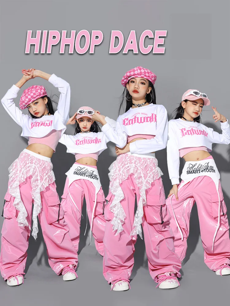 Stylish Girls Jazz Dance Costume for Hip-hop Unique Girls Jazz Dance Suit with Letter Print Navel Clothing Street Clothes