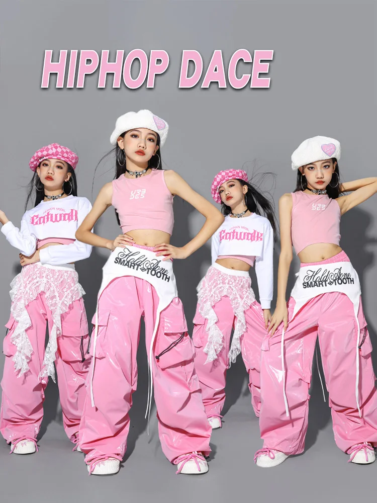Stylish Girls Jazz Dance Costume for Hip-hop Unique Girls Jazz Dance Suit with Letter Print Navel Clothing Street Clothes thumbnail 3