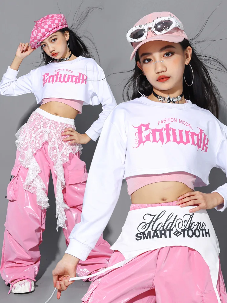 Stylish Girls Jazz Dance Costume for Hip-hop Unique Girls Jazz Dance Suit with Letter Print Navel Clothing Street Clothes thumbnail 4