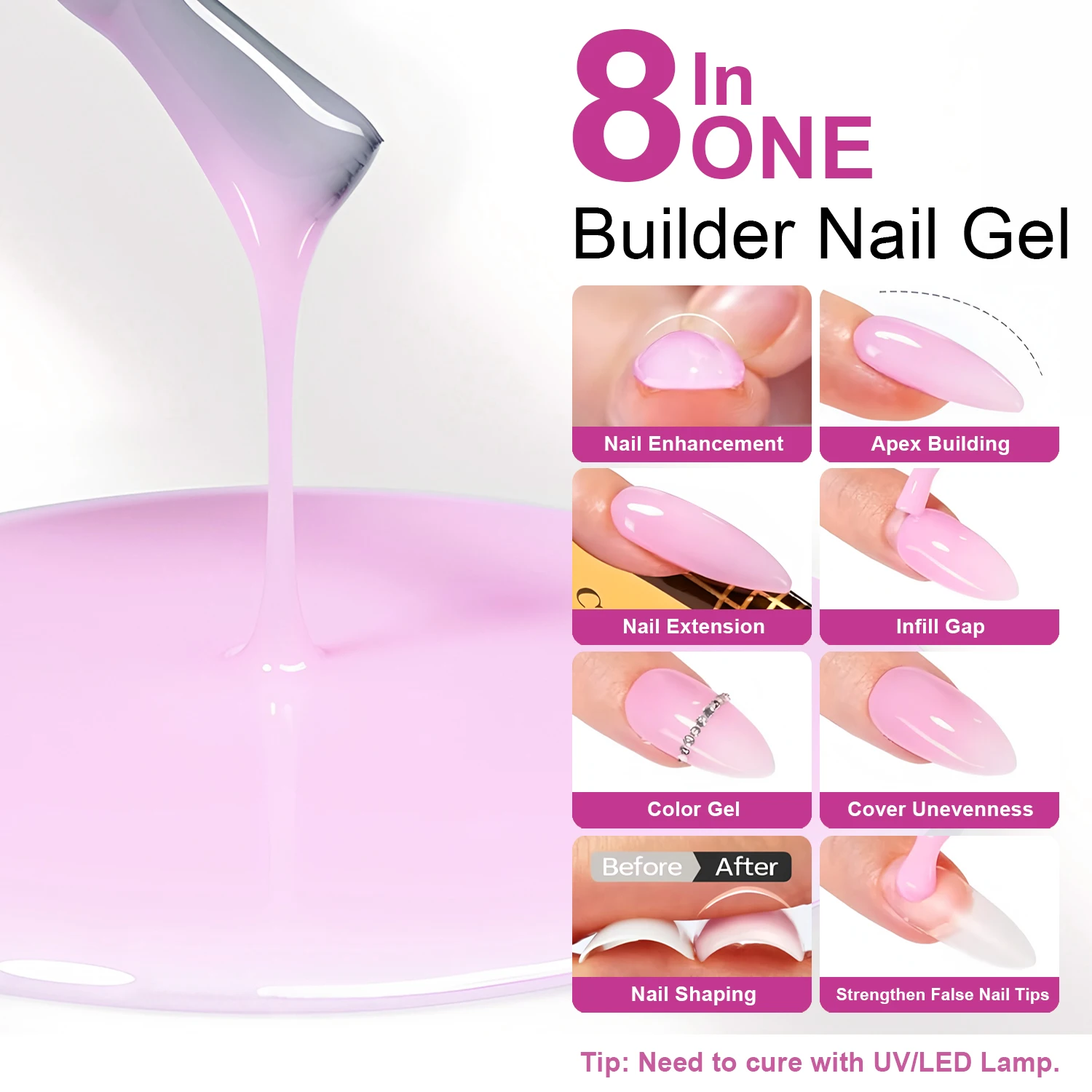 TWOING 15ml Builder Nail Gel White Nude Pink Nail Extension Gel Multifunctional Nails Art Gel Polish Soak Off UV for Salon DIY thumbnail 2
