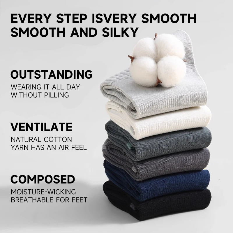 MiiOW 100% Pure Cotton Socks Men Business Dress Sock Anti Odor Crew Socks Antibacterial Breathable Sports Long Sock Black White thumbnail 5