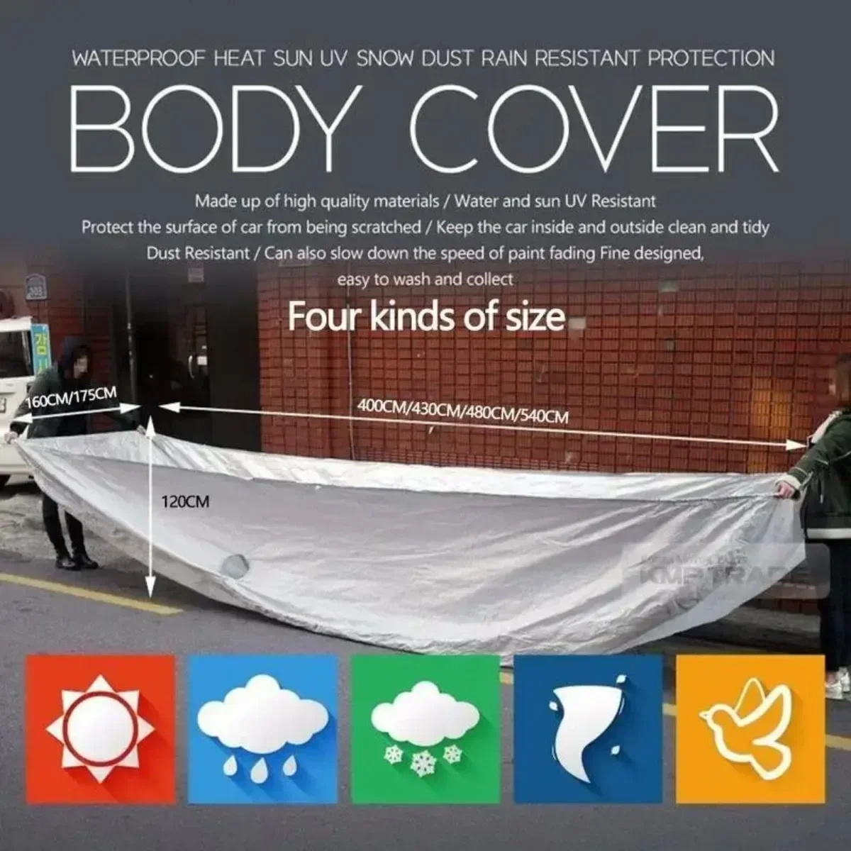 Universal Full Car Cover Portable Outdoor Waterproof UV Protection Anti-Scratch Resistant Car Clothing Auto Dust Cover Accessory thumbnail 4