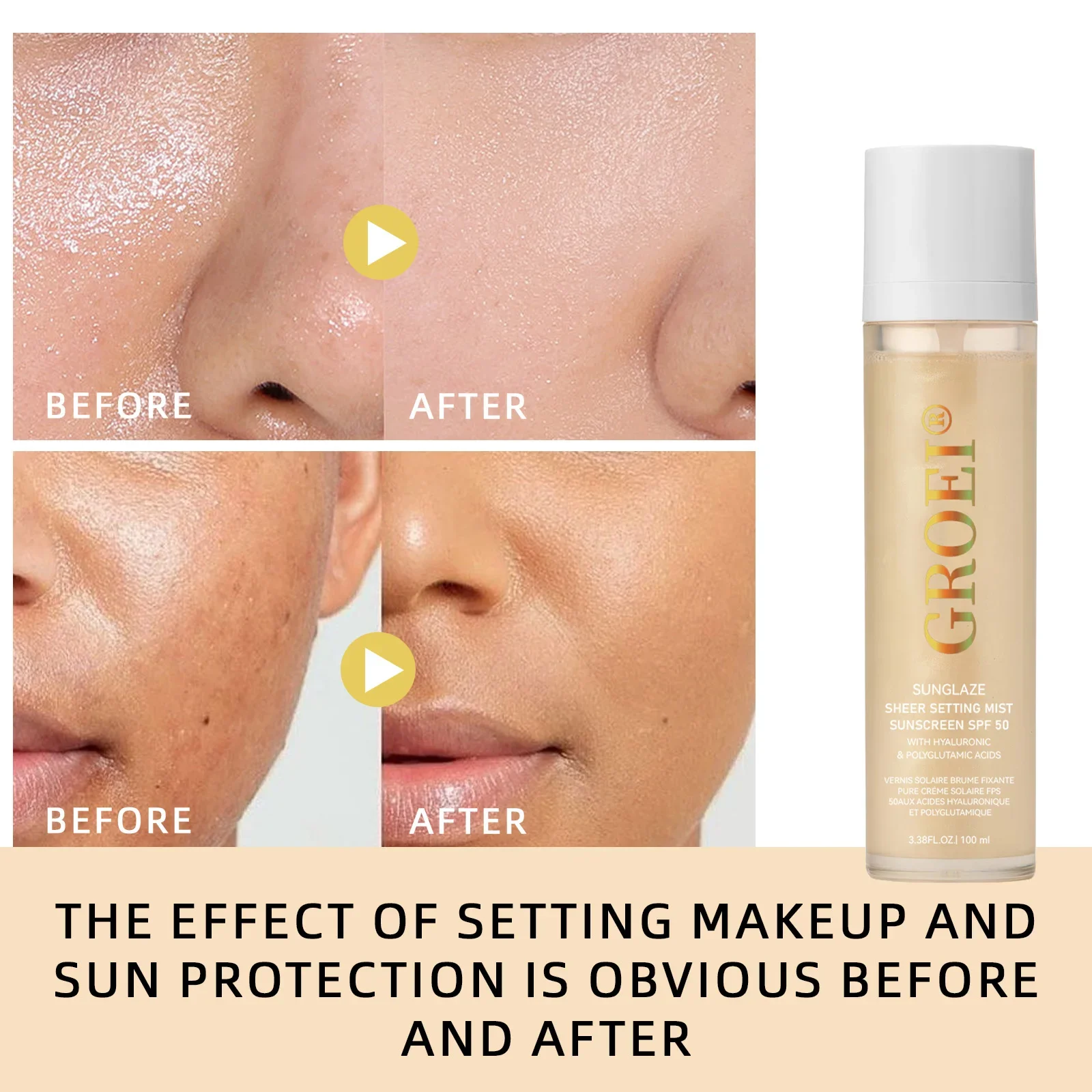 100ml  SPF 50 Sunscreen Setting Spray Sheer Setting Mist Sunscreen Spray Facial  Skin Care Lightweight & Non-Greasy thumbnail 5