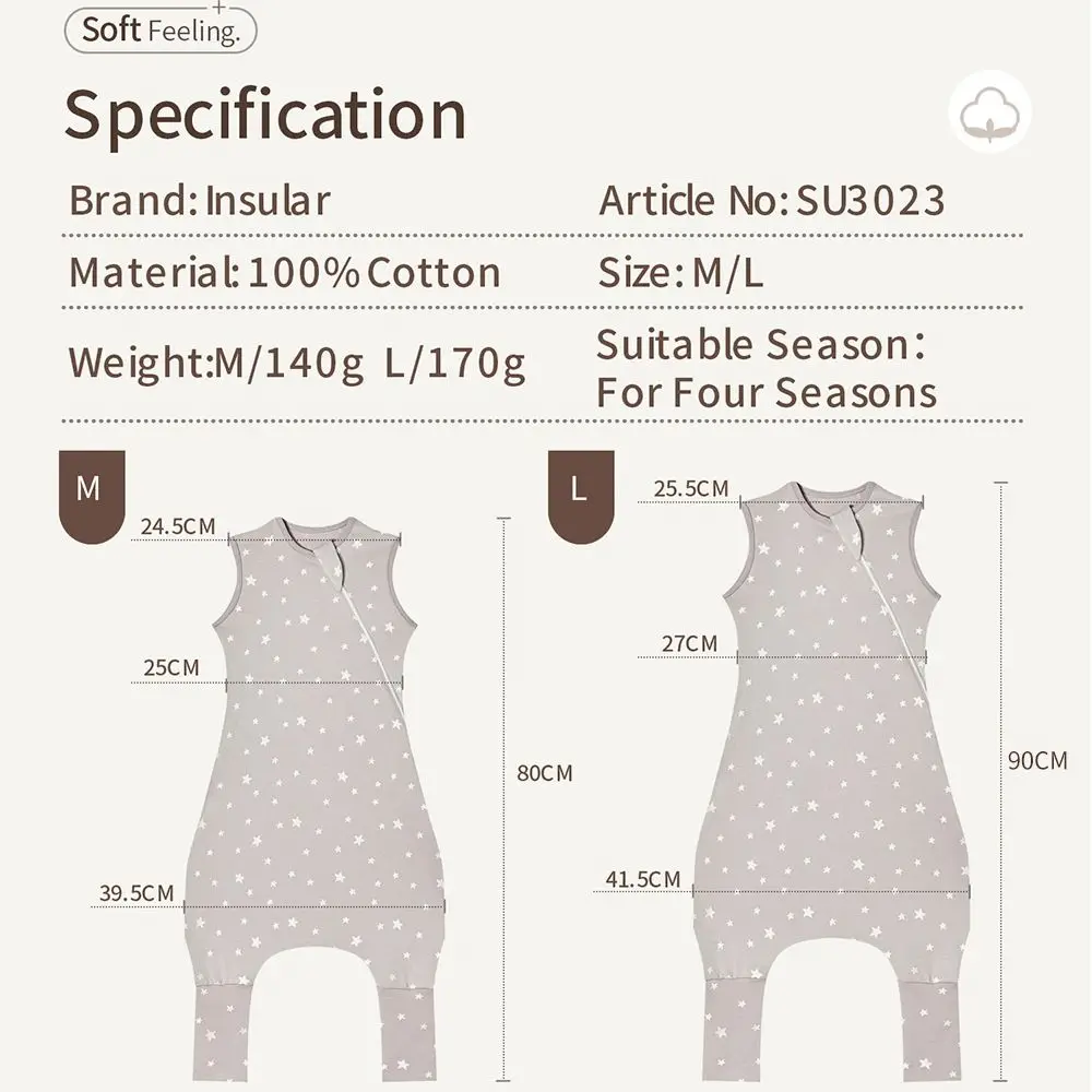 INSULAR Baby Soft Sleep Sack With Feet Infant Sleeveless Sleeping Bags Children's Homewear Premium Cotton 2-Way Zipper4 Seasons thumbnail 6
