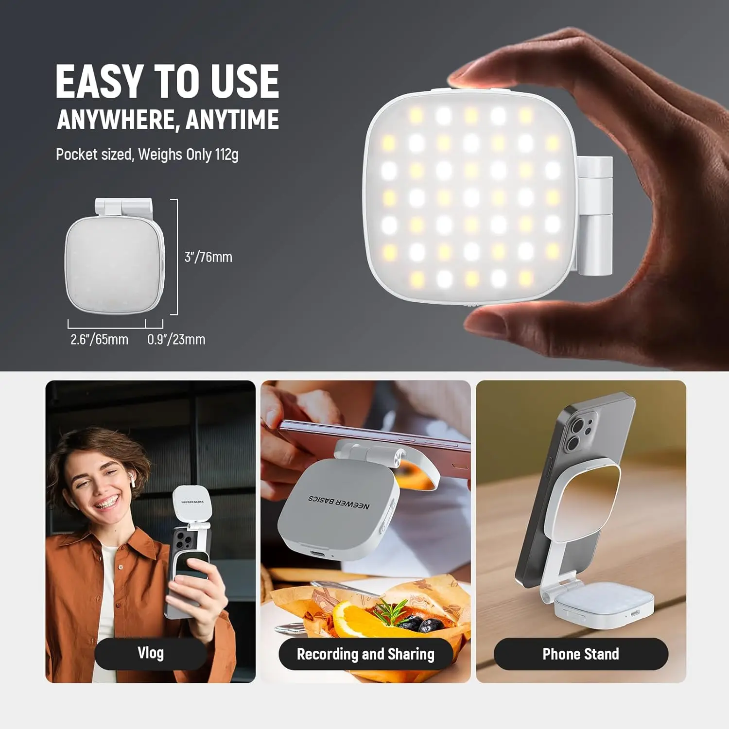 NEEWER Basics Magnetic Selfie Light Compatible with MagSafe iPhone, 2W CRI95+ Bi Color Swivel Small LED Phone Fill Lighting thumbnail 6