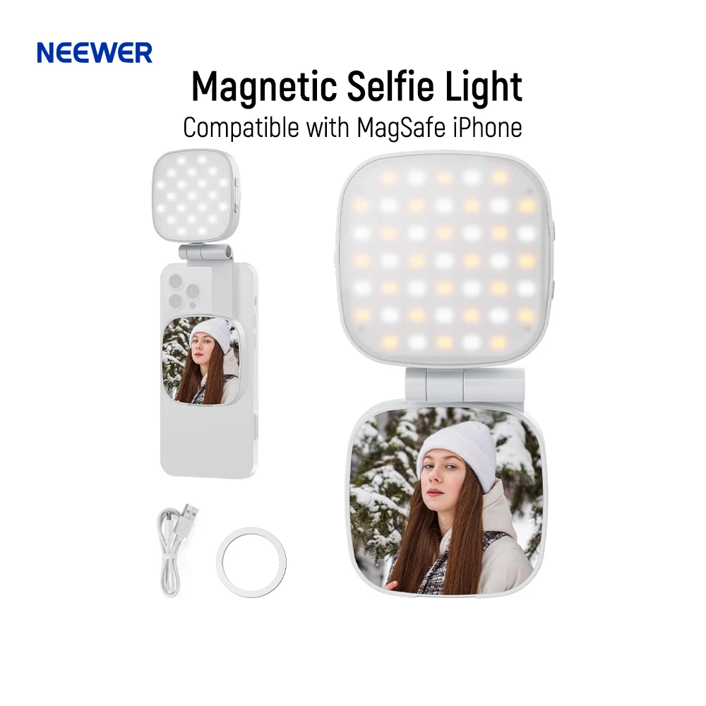 NEEWER Basics Magnetic Selfie Light Compatible with MagSafe iPhone, 2W CRI95+ Bi Color Swivel Small LED Phone Fill Lighting