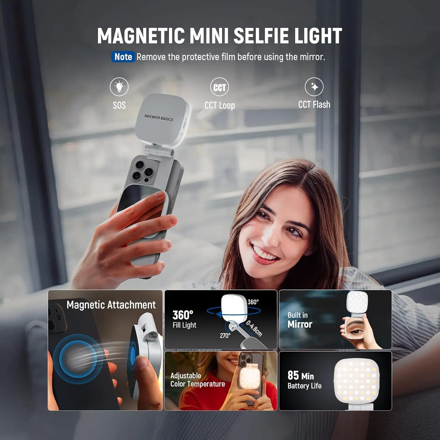 NEEWER Basics Magnetic Selfie Light Compatible with MagSafe iPhone, 2W CRI95+ Bi Color Swivel Small LED Phone Fill Lighting thumbnail 3