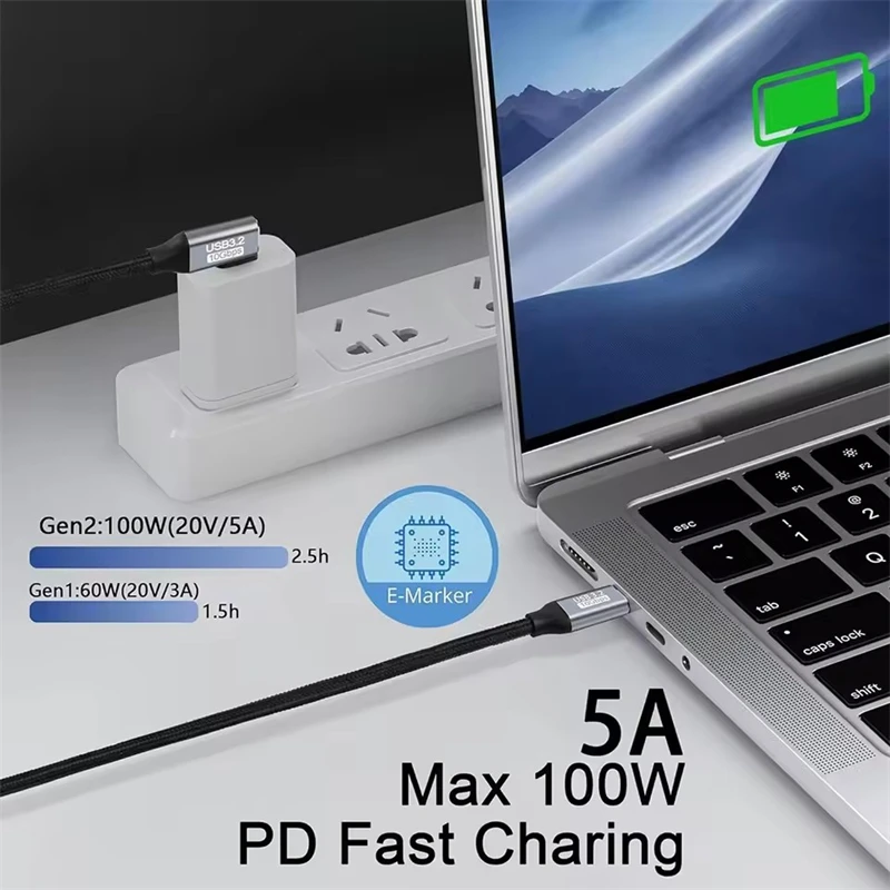 PD 100W USB Type C Fast Charging Cable Male to Female 90 Angle 5A USB C 3.1 Gen2 Extension Cord 10Gbps USB C Extender Data Cable thumbnail 3