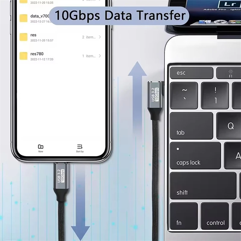 PD 100W USB Type C Fast Charging Cable Male to Female 90 Angle 5A USB C 3.1 Gen2 Extension Cord 10Gbps USB C Extender Data Cable thumbnail 5