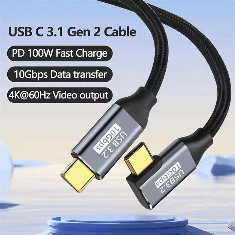 PD 100W USB Type C Fast Charging Cable Male to Female 90 Angle 5A USB C 3.1 Gen2 Extension Cord 10Gbps USB C Extender Data Cable thumbnail 6