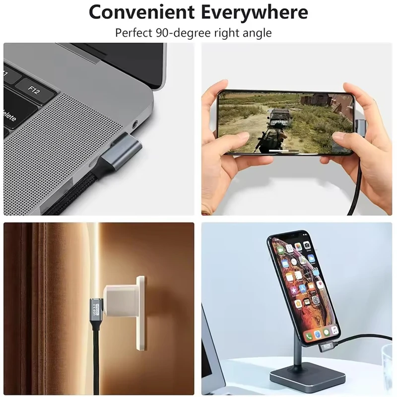 PD 100W USB Type C Fast Charging Cable Male to Female 90 Angle 5A USB C 3.1 Gen2 Extension Cord 10Gbps USB C Extender Data Cable thumbnail 4