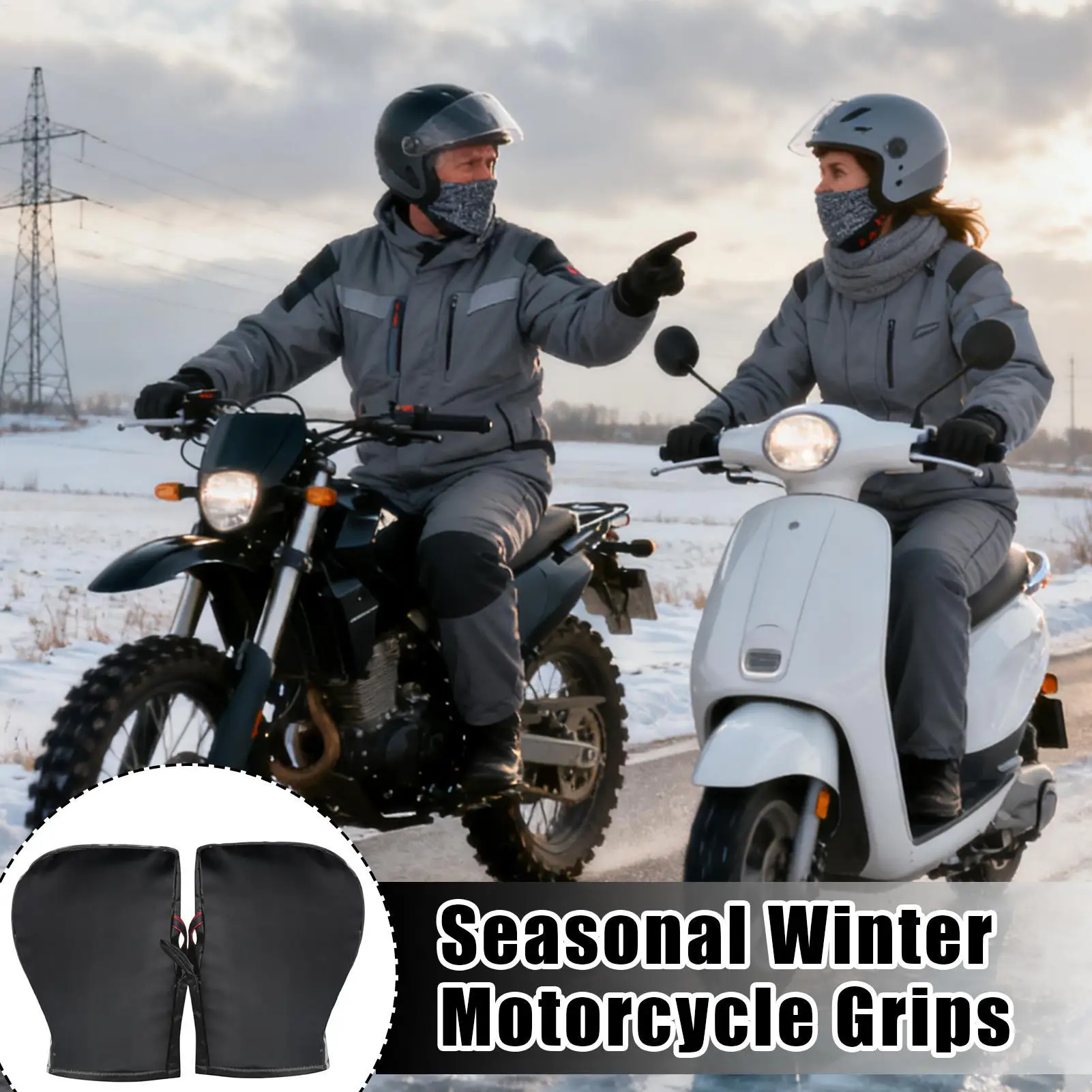 Winter Warm Windproof Motorcycle Gloves Handlebar Muffs Cover for Electric Scooter Bike Cold Weather Motor Riding Biking Road thumbnail 3