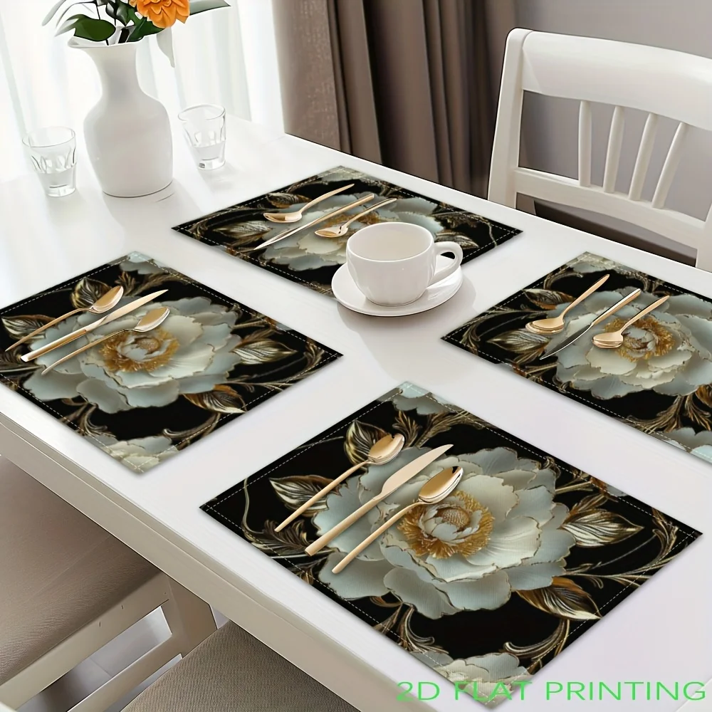 2D Flat Printing Flower Printed Placemats, Table Mats, Washable Placemats for Kitchen Dining Table Decoration thumbnail 2