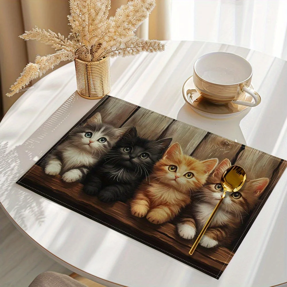 Cats Printed Placemats, Table Mats, Washable Placemats for Kitchen Dining Table Decoration thumbnail 5