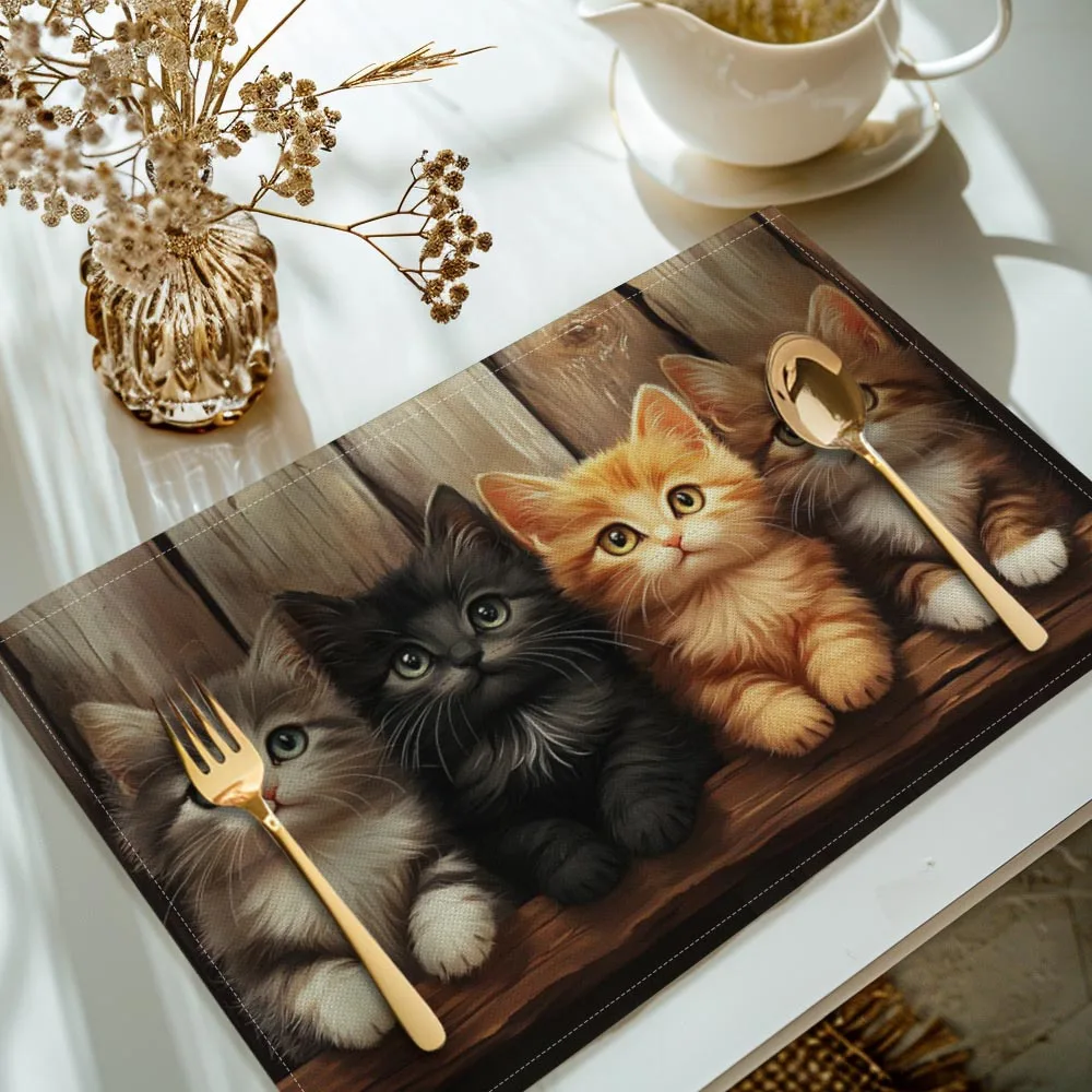 Cats Printed Placemats, Table Mats, Washable Placemats for Kitchen Dining Table Decoration thumbnail 3