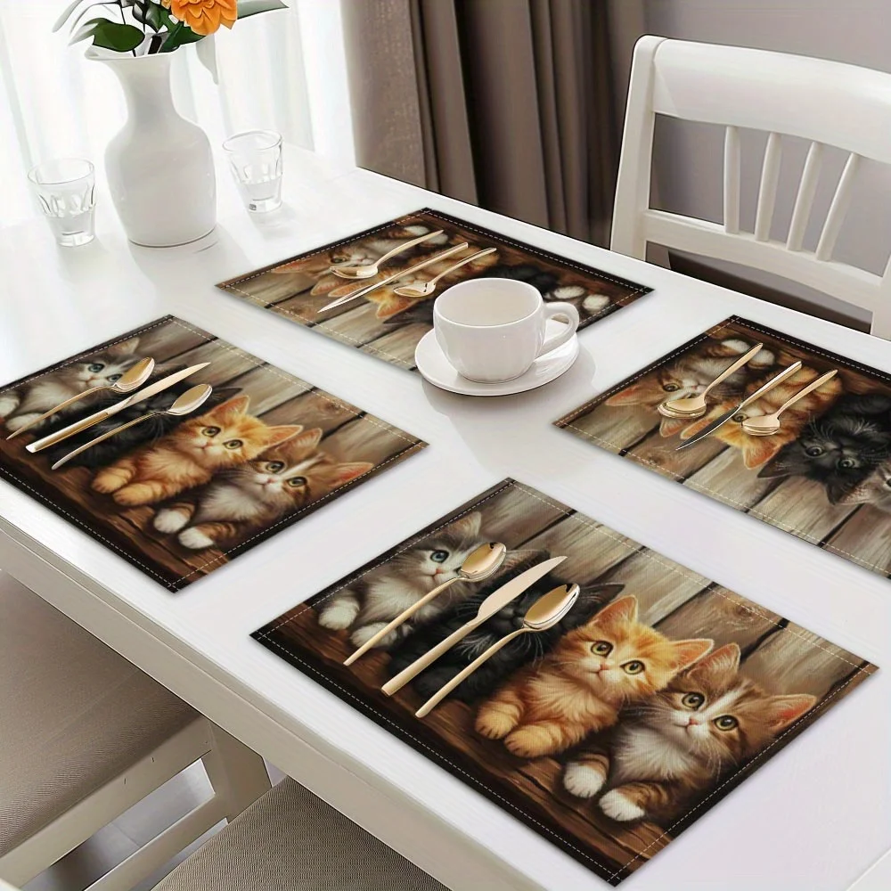 Cats Printed Placemats, Table Mats, Washable Placemats for Kitchen Dining Table Decoration thumbnail 4