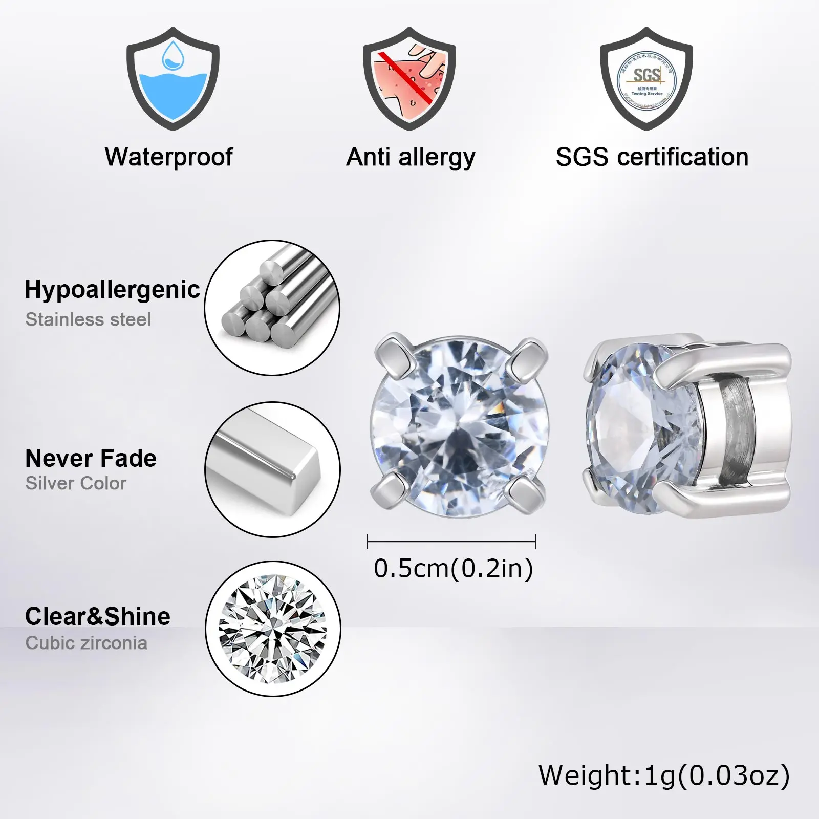 Punk Round Zircon Magnetic Ear Studs Clips Non Piercing Stainless Steel Small Earrings for Women Men Fashion Jewelry ﻿ thumbnail 6