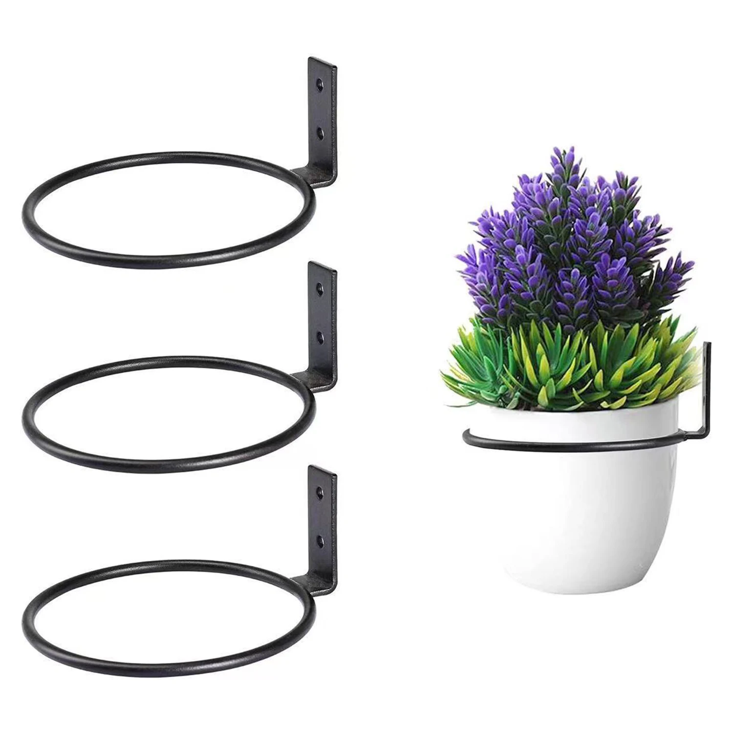 Wall Mounted Flowerpot Holder Metal Planter Hook Bonsai Hanging Basket Ring Planter Pot Stand Indoor Outdoor Gardening Decor thumbnail 2