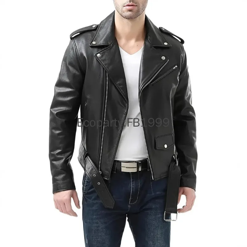 New Men's Pu Leather Motorcycle Jacket Spring Autumn Fashion Black Slim Fit Diagonal Zipper Coat Male Casual Outerwear Jackets thumbnail 2
