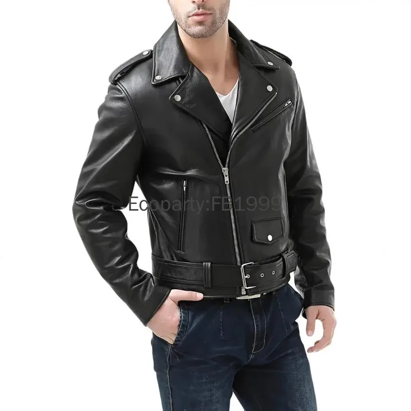 New Men's Pu Leather Motorcycle Jacket Spring Autumn Fashion Black Slim Fit Diagonal Zipper Coat Male Casual Outerwear Jackets thumbnail 4