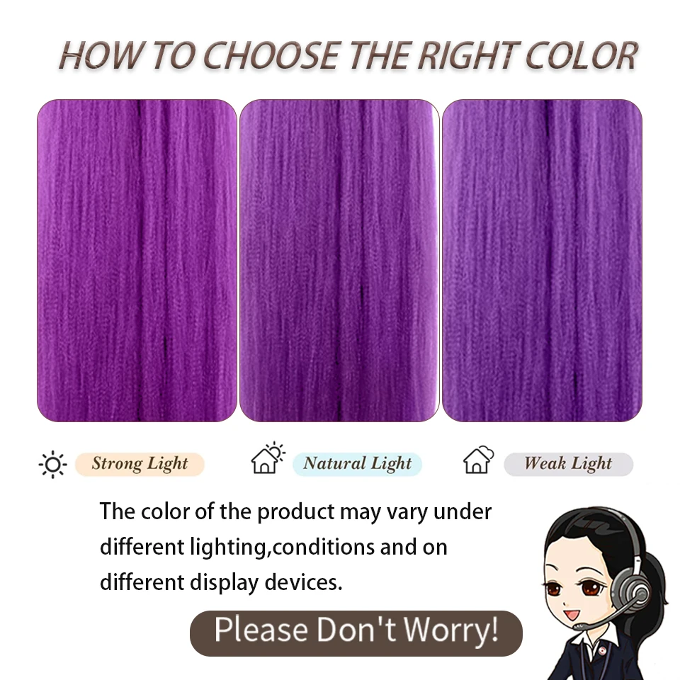 Purple Braiding Hair Extensions Hairpiece Synthetic 14inch Pre Stretched EZ Braids for Kids for Christmas&Festival Party Use thumbnail 6