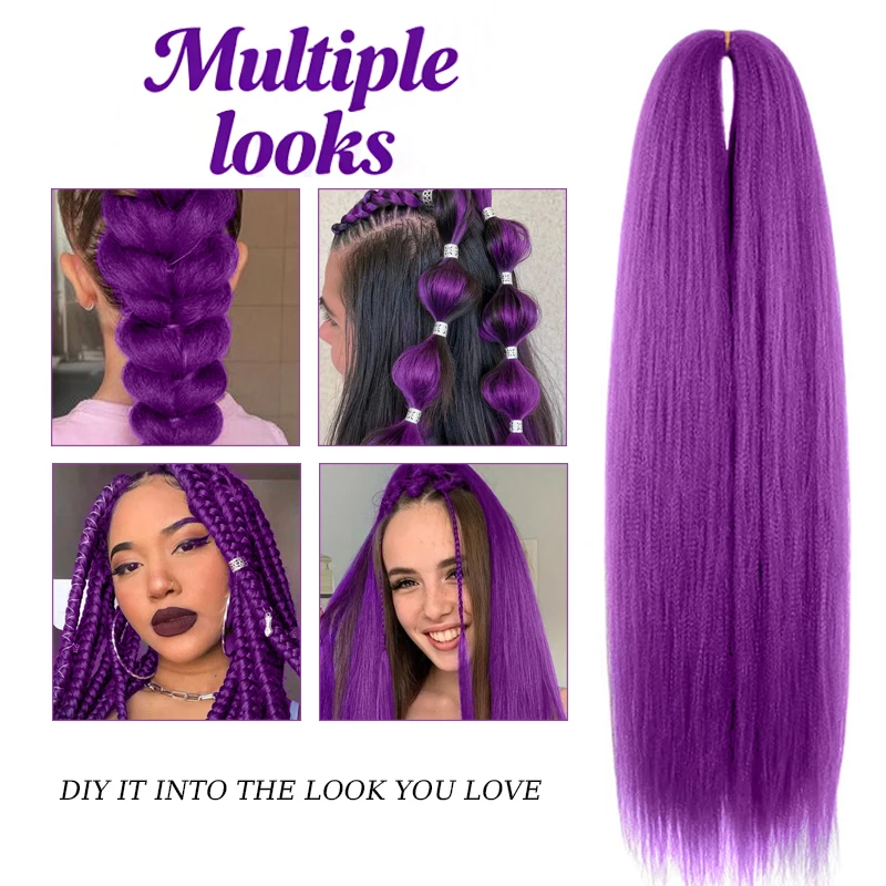 Purple Braiding Hair Extensions Hairpiece Synthetic 14inch Pre Stretched EZ Braids for Kids for Christmas&Festival Party Use thumbnail 3