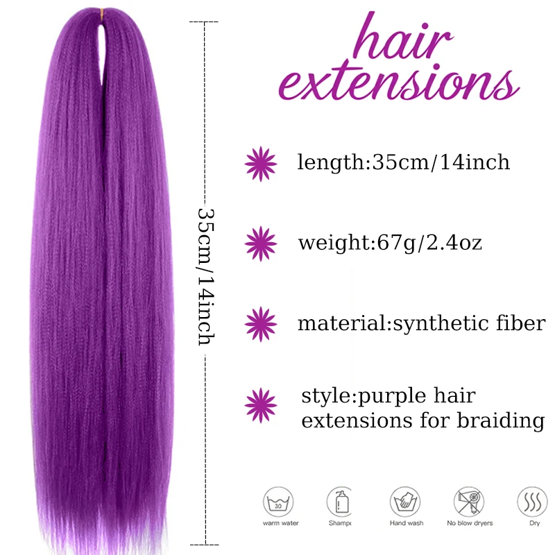 Purple Braiding Hair Extensions Hairpiece Synthetic 14inch Pre Stretched EZ Braids for Kids for Christmas&Festival Party Use thumbnail 2