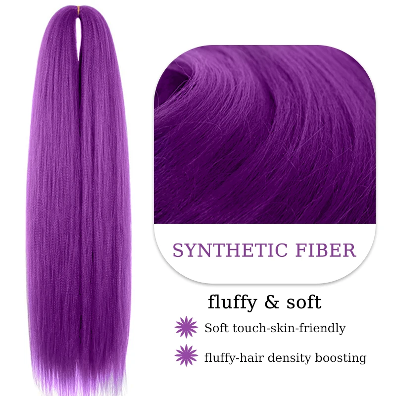 Purple Braiding Hair Extensions Hairpiece Synthetic 14inch Pre Stretched EZ Braids for Kids for Christmas&Festival Party Use thumbnail 4