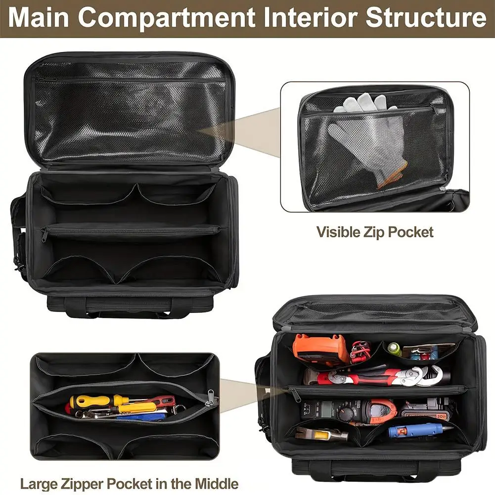 High-capacity Tool Storage Bag Comfortable Handle Thick Padded Base Easy Carrying Tool Case Black Color Water Resistant Tool Bag thumbnail 4