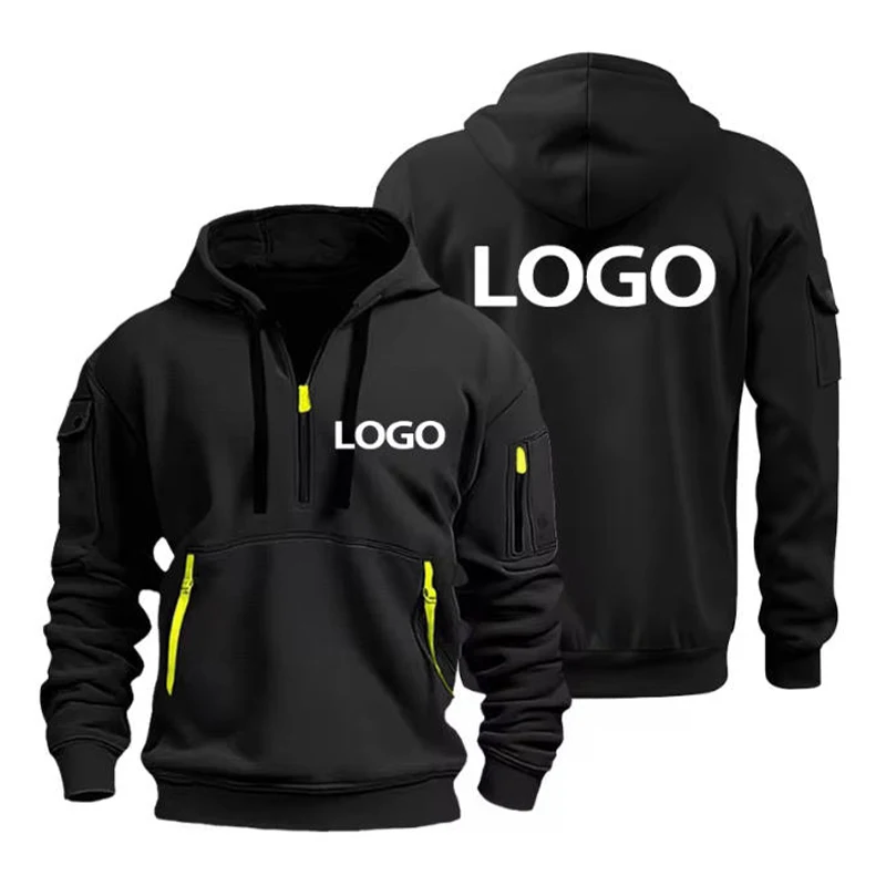 Customized Shoulder Drop Hoodies Men Leisure Sport Multi Zipper Arm Pocket Loose Sweatshirts Women Fashion Hoody Jacket Pullover thumbnail 2