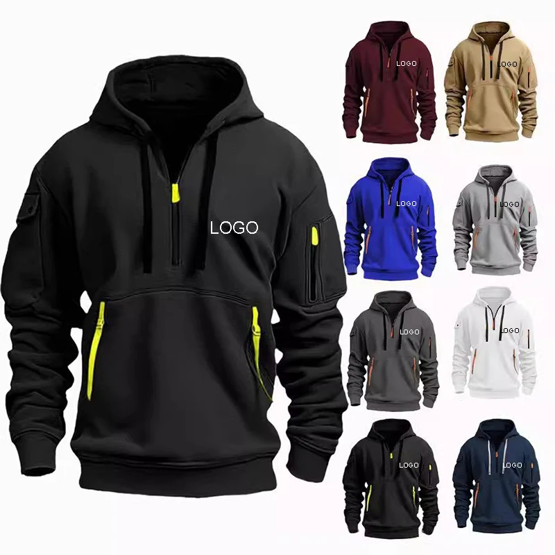Customized Shoulder Drop Hoodies Men Leisure Sport Multi Zipper Arm Pocket Loose Sweatshirts Women Fashion Hoody Jacket Pullover