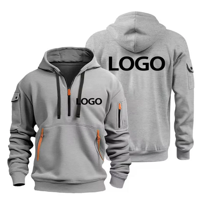 Customized Shoulder Drop Hoodies Men Leisure Sport Multi Zipper Arm Pocket Loose Sweatshirts Women Fashion Hoody Jacket Pullover thumbnail 5