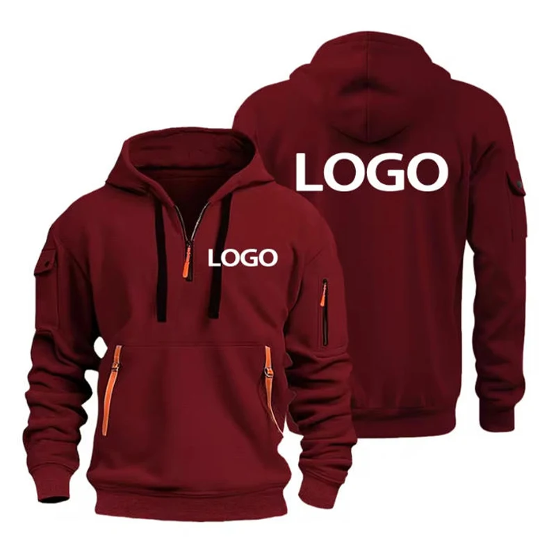 Customized Shoulder Drop Hoodies Men Leisure Sport Multi Zipper Arm Pocket Loose Sweatshirts Women Fashion Hoody Jacket Pullover thumbnail 6