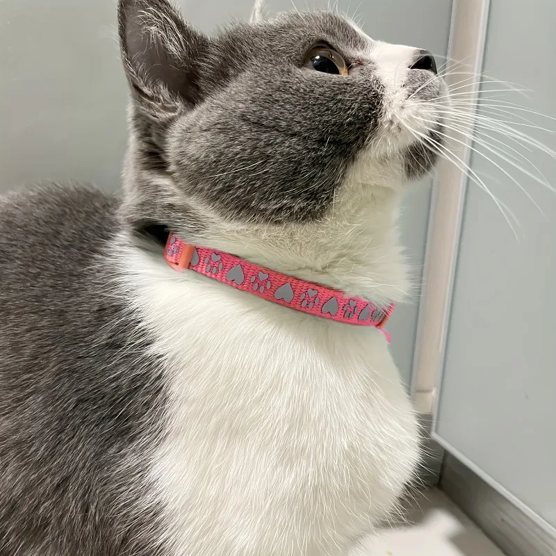 Reflective Heart Pattern Cat Collar Custom Engraved ID Personalized with Bell Puppy Pet Breakaway Necklace Accessories Nameplate thumbnail 3