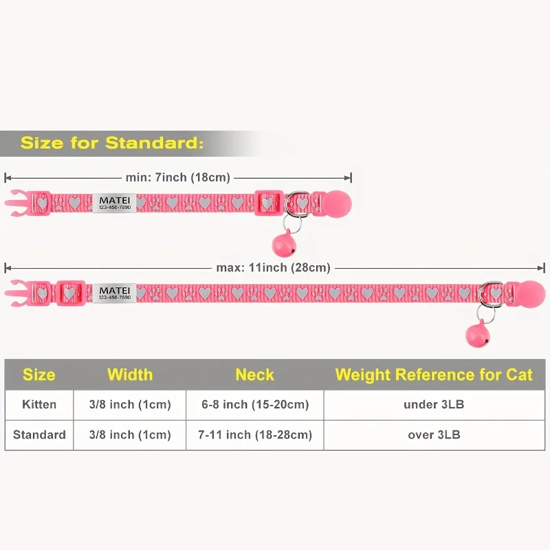 Reflective Heart Pattern Cat Collar Custom Engraved ID Personalized with Bell Puppy Pet Breakaway Necklace Accessories Nameplate thumbnail 6