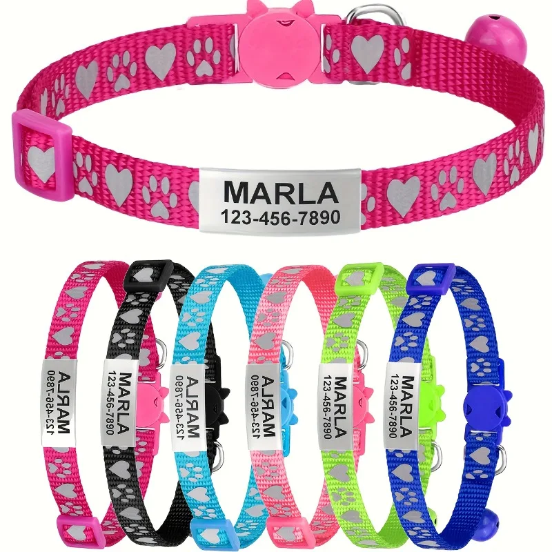 Reflective Heart Pattern Cat Collar Custom Engraved ID Personalized with Bell Puppy Pet Breakaway Necklace Accessories Nameplate thumbnail 2