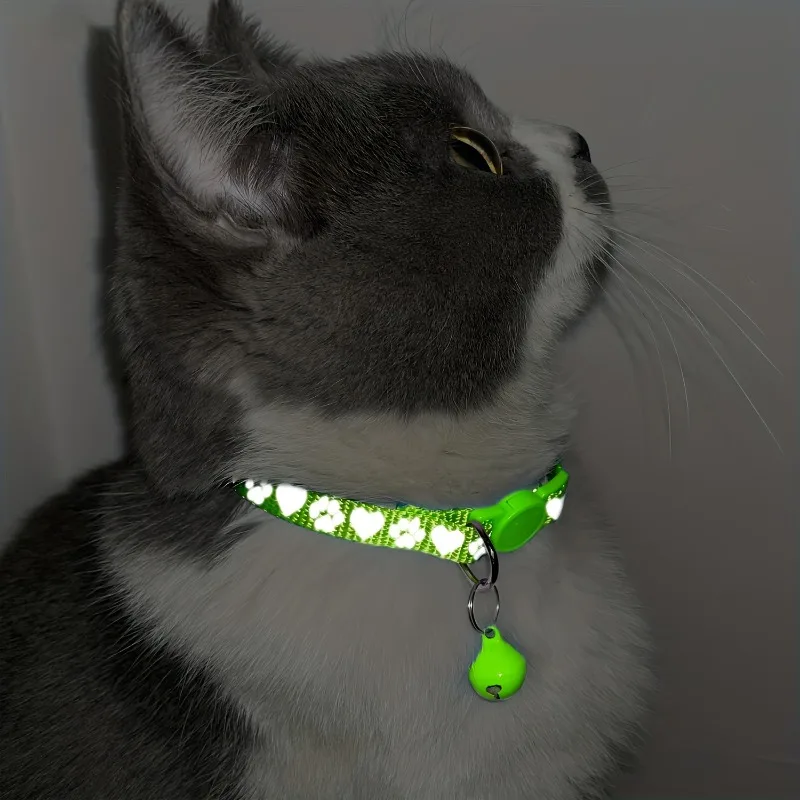Reflective Heart Pattern Cat Collar Custom Engraved ID Personalized with Bell Puppy Pet Breakaway Necklace Accessories Nameplate thumbnail 4