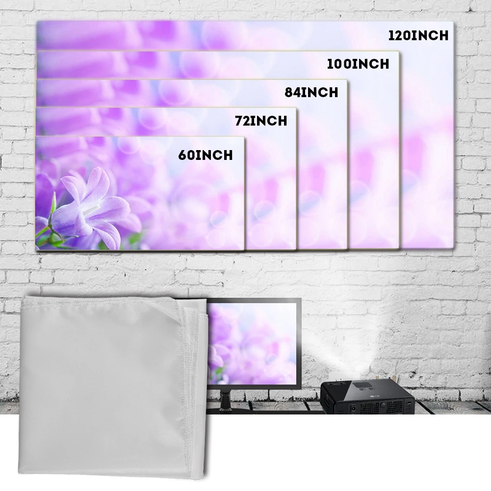 HD Image 60-120 Inch Portable White Color Projector Curtain Foldable Projection Screen 16:9 for Home Theater Projector Accessory thumbnail 2