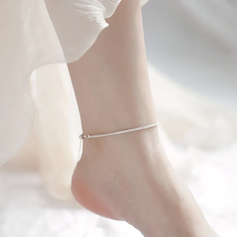 Buyee 925 Sterling Silver Female Fashion Anklets Twist Braid Twine Simple Anklets for Women Fashion Fine Jewelry Chain Gift
