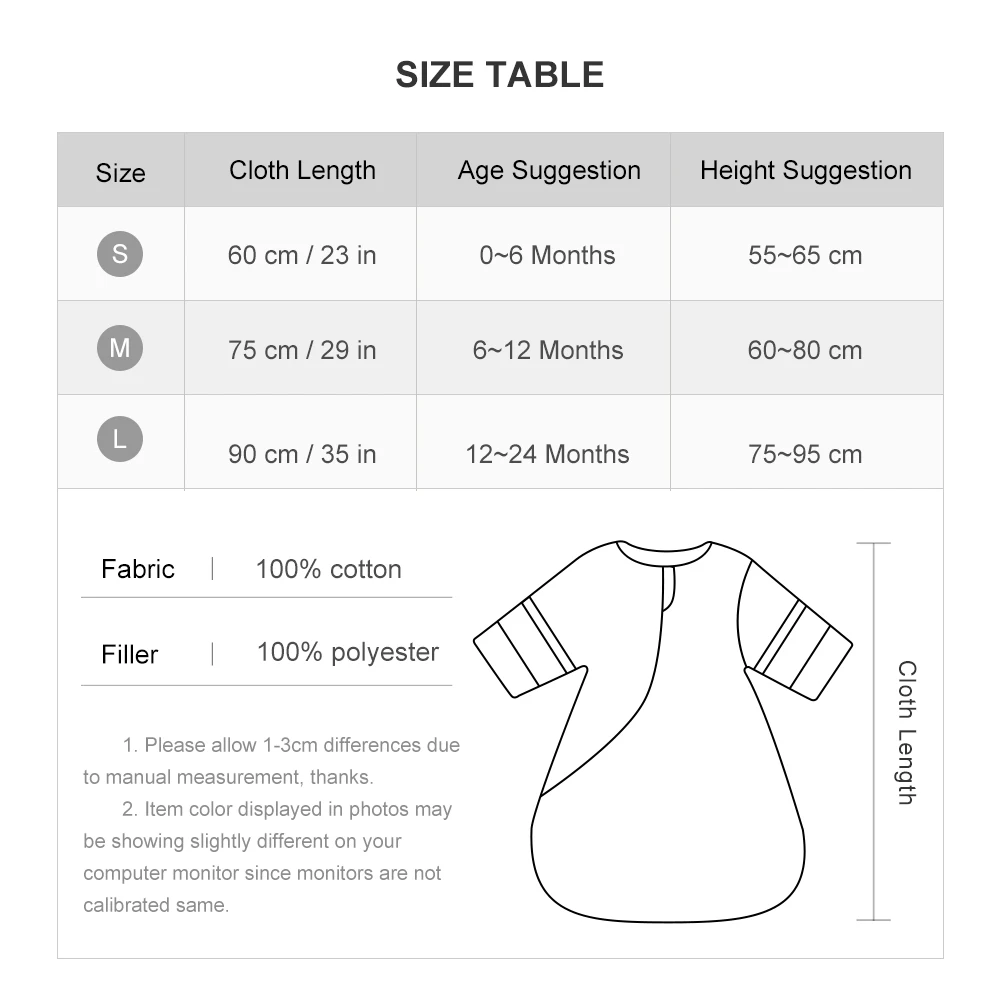 Sleeping Bag For Babies 0-24M Soft Cotton Breathable 2-Ways Zipper Cute Animal Print Baby Sleeping Bag With Removable Sleeves thumbnail 6