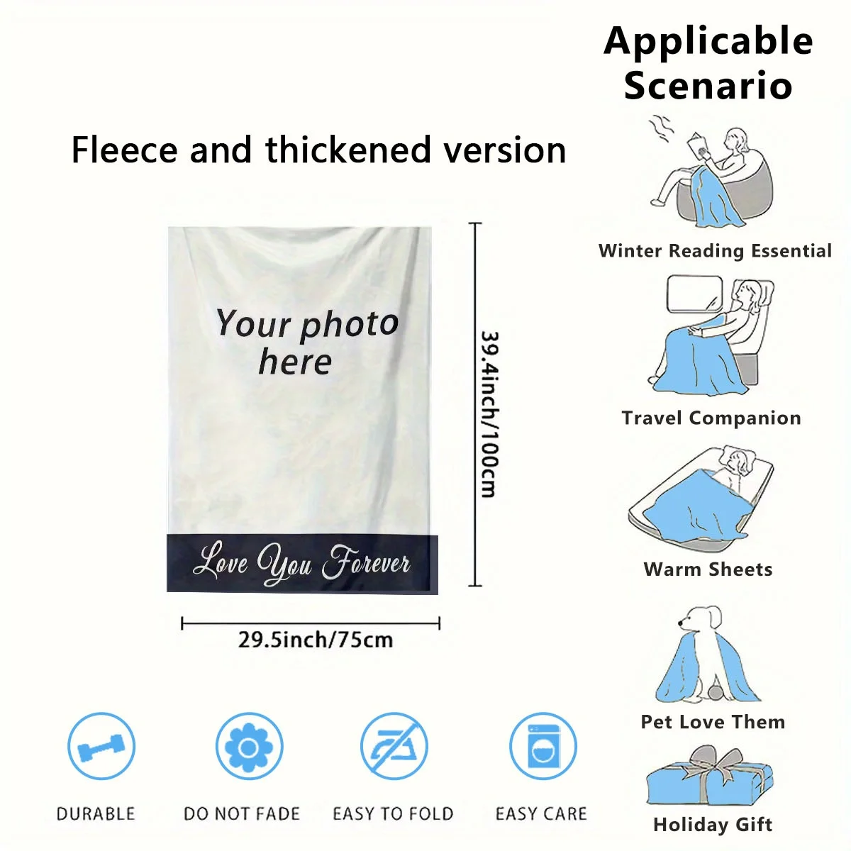 Customized Personalized Winter Thick Flannel Blanket with Your Photo Soft Warm Cozy Multi-Purpose for Sofa Bed Office Nap Car Tr thumbnail 6