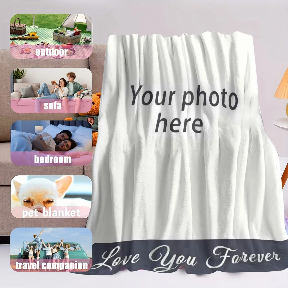 Customized Personalized Winter Thick Flannel Blanket with Your Photo Soft Warm Cozy Multi-Purpose for Sofa Bed Office Nap Car Tr thumbnail 3