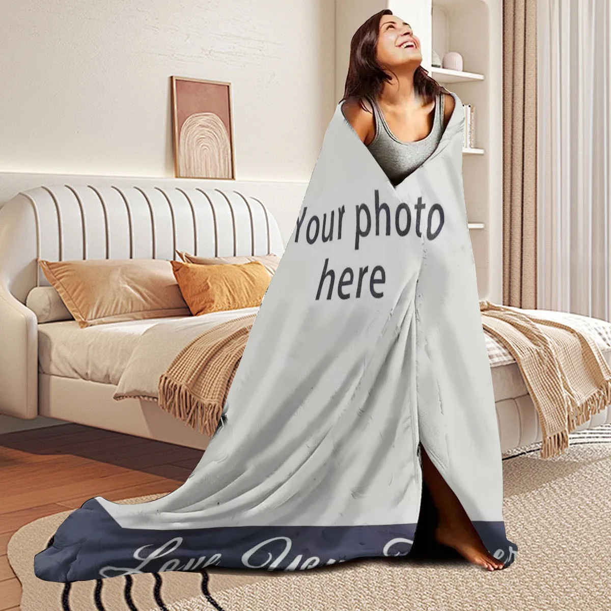 Customized Personalized Winter Thick Flannel Blanket with Your Photo Soft Warm Cozy Multi-Purpose for Sofa Bed Office Nap Car Tr thumbnail 4