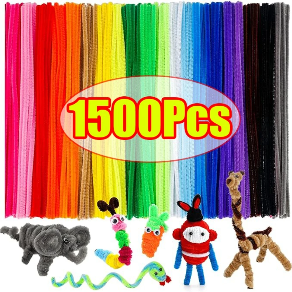 100-1500Pcs Colorful Chenille Stem Twisted Rod Stick Chenille DIY Handcraft Decorations Plush Pipe Christmas Party Supplies
